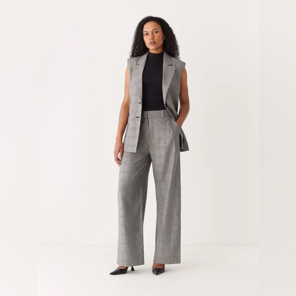 Frank and Oak Emma Ultra Wide-Leg Pants Grey Plaid Size 4 Cotton/Linen Blend - Picture 3 of 13